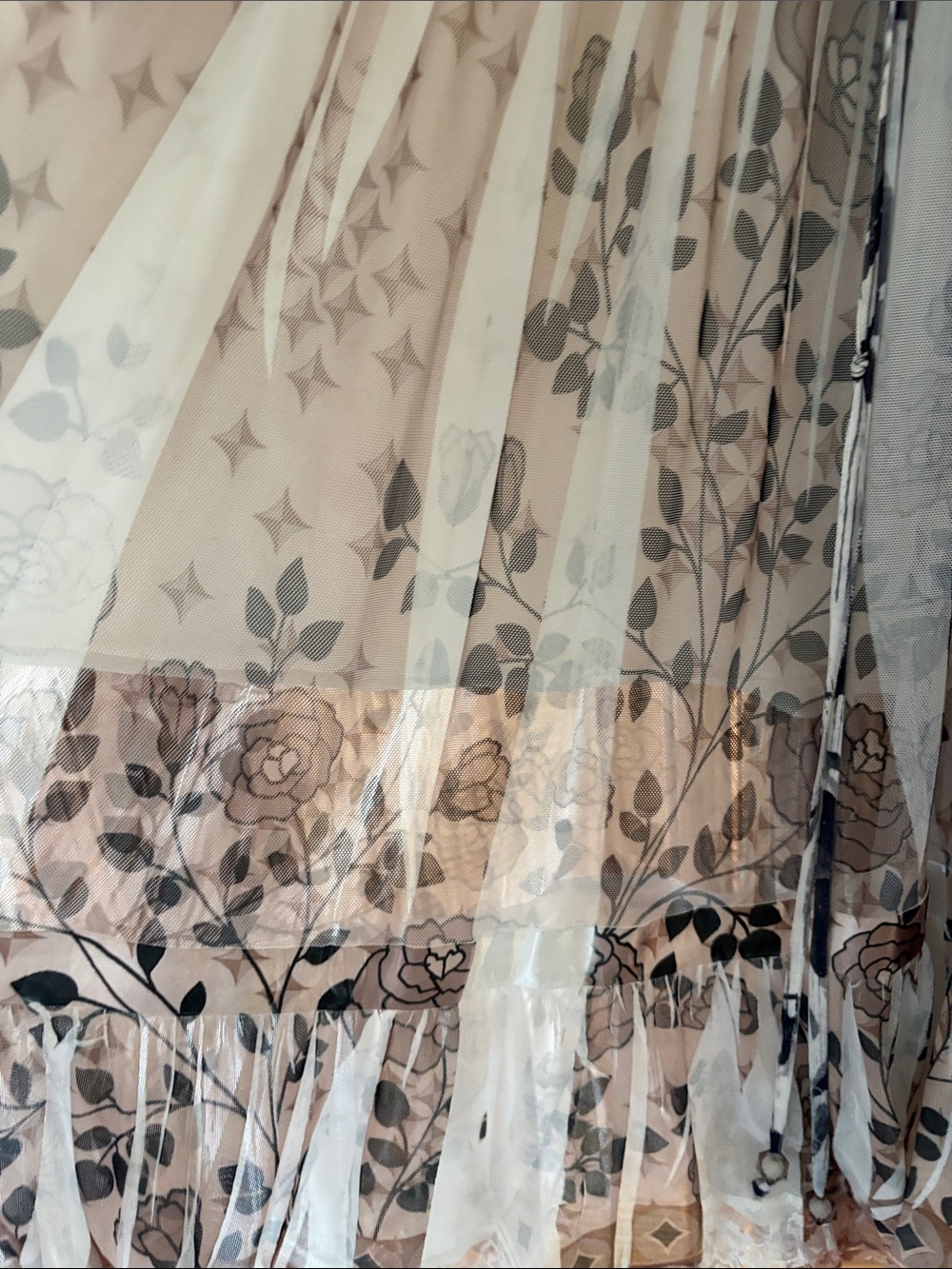 Lapis Sheer Floral Tiered Maxi Skirt in Tan, White and Gray - Picture 2 of 6